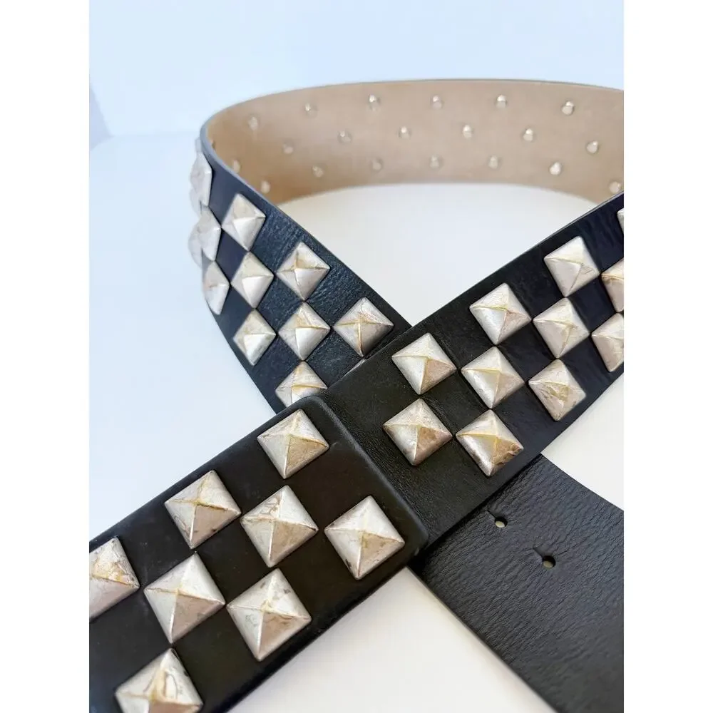 Streets Ahead Studded Leather Roger Belt Black Silver Small